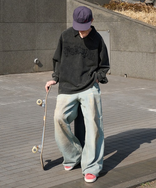 Perushu(ペルーシュ)の「Vintage like v neck polo longt shirt ヴィンテージライクVネックポロロンT(ポロシャツ・メンズ・ベージュ/ネイビー/ブラック/グレー・MEDIUM/LARGE)」の22枚目の写真