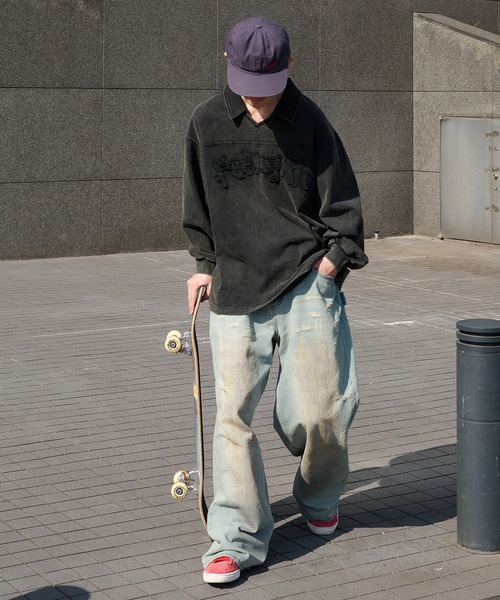 Perushu(ペルーシュ)の「Vintage like v neck polo longt shirt ヴィンテージライクVネックポロロンT(ポロシャツ・メンズ・ベージュ/ネイビー/ブラック/グレー・MEDIUM/LARGE)」の21枚目の写真