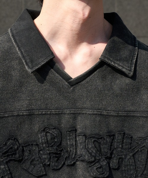 Perushu(ペルーシュ)の「Vintage like v neck polo longt shirt ヴィンテージライクVネックポロロンT(ポロシャツ・メンズ・ベージュ/ネイビー/ブラック/グレー・MEDIUM/LARGE)」の16枚目の写真