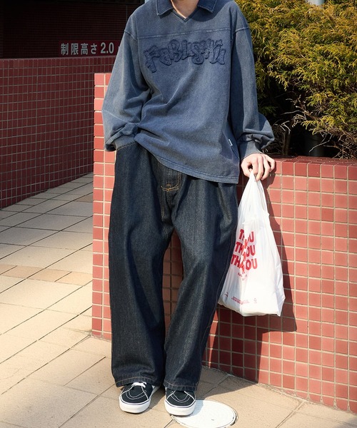 セール】Vintage like v neck polo longt shirt ヴィンテージライクV