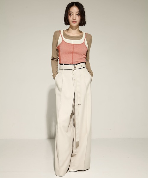 STUDIOUS レザーベルト付きフレアトラウザーズ Sサイズ STUDIOUS/ステュディオス】Leather Belted Flare Trousers