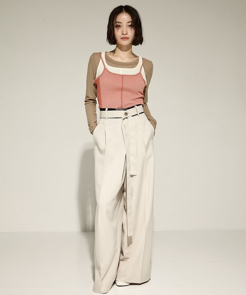 STUDIOUS レザーベルト付きフレアトラウザーズ Sサイズ STUDIOUS/ステュディオス】Leather Belted Flare Trousers