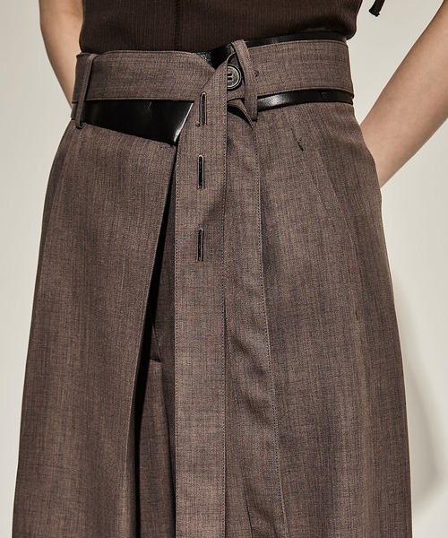 セール】【STUDIOUS/ステュディオス】Leather Belted Flare Trousers