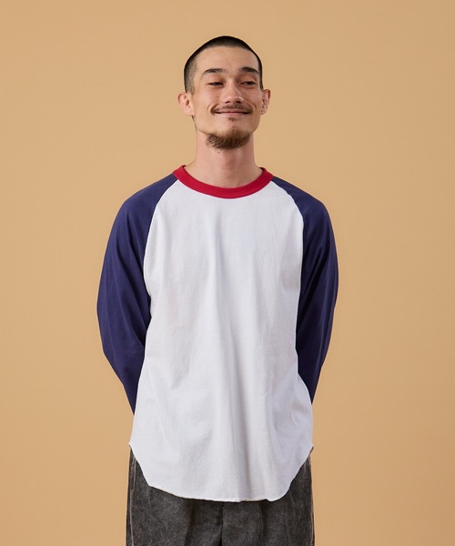 WALLA WALLA SPORT(ワラワラスポーツ)の「3/4 BASEBALL TEE 3-TONE / 3/4 ベースボールT 3トーン(Tシャツ/カットソー・メンズ・ネイビー/マスタード/グリーン/スミクロ・X-LARGE/XX-LARGE/XXX-LARGE/LARGE/MEDIUM/SMALL)」の1枚目の写真