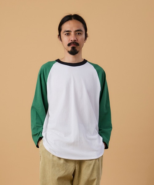 WALLA WALLA SPORT(ワラワラスポーツ)の「3/4 BASEBALL TEE 3-TONE / 3/4 ベースボールT 3トーン(Tシャツ/カットソー・メンズ・ネイビー/マスタード/グリーン/スミクロ・X-LARGE/XX-LARGE/XXX-LARGE/LARGE/MEDIUM/SMALL)」の3枚目の写真