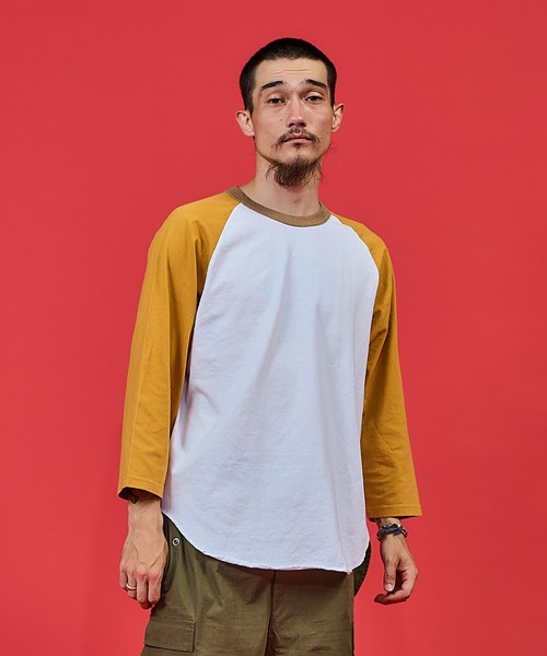 WALLA WALLA SPORT(ワラワラスポーツ)の「3/4 BASEBALL TEE 3-TONE / 3/4 ベースボールT 3トーン(Tシャツ/カットソー・メンズ・ネイビー/マスタード/グリーン/スミクロ・X-LARGE/XX-LARGE/XXX-LARGE/LARGE/MEDIUM/SMALL)」の4枚目の写真