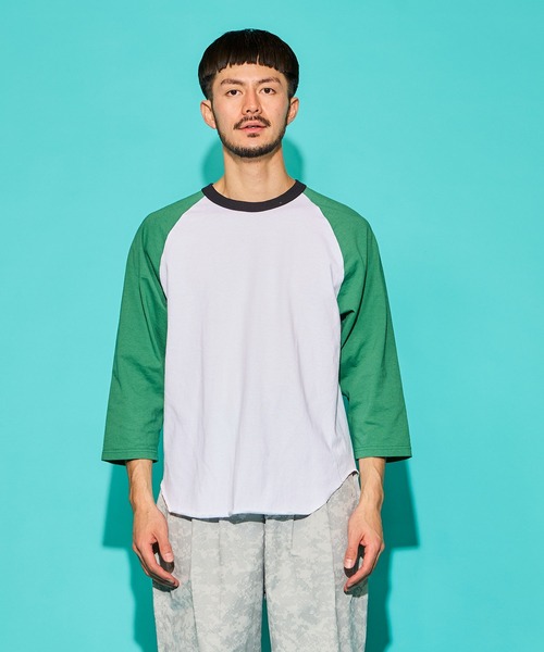 WALLA WALLA SPORT(ワラワラスポーツ)の「3/4 BASEBALL TEE 3-TONE / 3/4 ベースボールT 3トーン(Tシャツ/カットソー・メンズ・ネイビー/マスタード/グリーン/スミクロ・X-LARGE/XX-LARGE/XXX-LARGE/LARGE/MEDIUM/SMALL)」の5枚目の写真