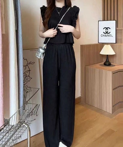 gossip!ロサンゼルス(ゴシップロサンゼルス)の「Y2K 楊柳風 フリルトップス パンツ 2点セット(その他トップス・レディース・ピンク/ブラック/オフホワイト・S/M)」の3枚目の写真