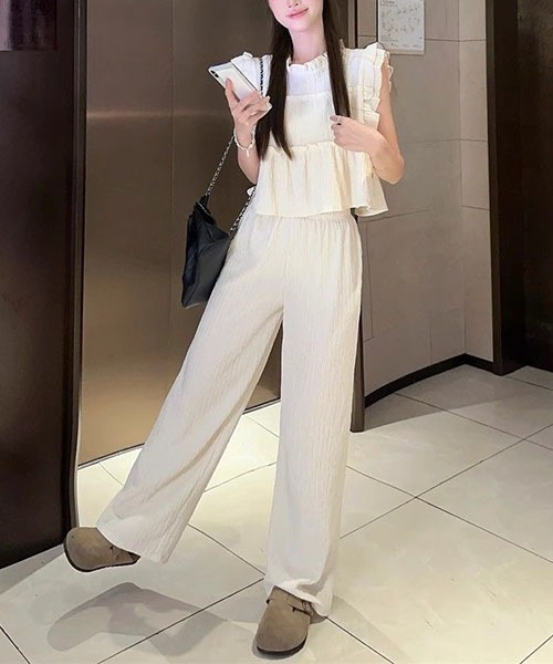 gossip!ロサンゼルス(ゴシップロサンゼルス)の「Y2K 楊柳風 フリルトップス パンツ 2点セット(その他トップス・レディース・ピンク/ブラック/オフホワイト・S/M)」の18枚目の写真