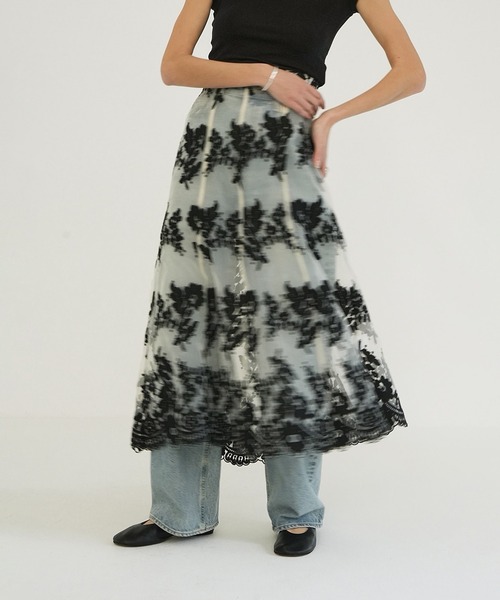 CLANE クラネ　シアーフラワーレーススカート セール】SHEER FLOWER LACE SKIRT（スカート）｜CLANE（クラネ）の