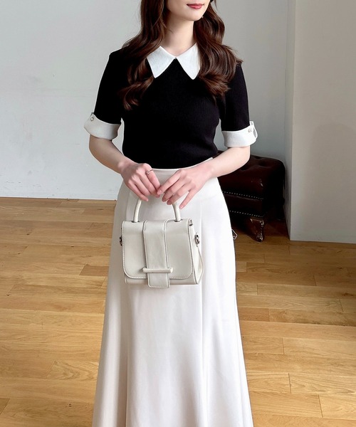 美品◎René 半袖ニット TITTY＆CO. ニット セーター バイカラー襟ニット半袖 レディース