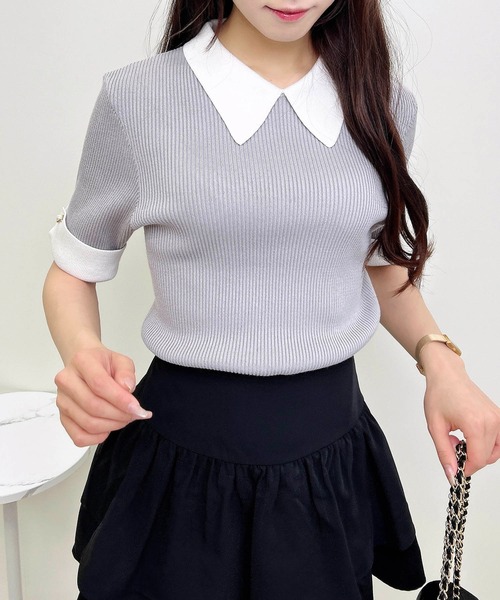 美品◎René 半袖ニット セール】配色襟付半袖ニット（ニット/セーター）｜INGNI（イング