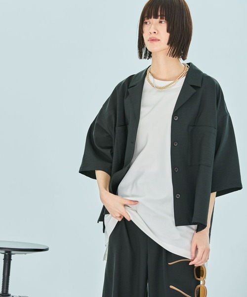 LAKOLE(ラコレ)の「【セットアップ対応/多機能ウェア】サップVTG開襟シャツ / 452732(シャツ/ブラウス・レディース・スミクロ/チャコールグレー/ライトベージュ・FREE)」の8枚目の写真