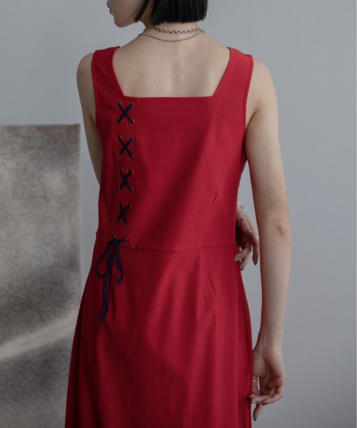 VACANCY（ヴァカンシー）の「レースアップ2wayチャイナワンピース（ワンピース・レディース・ブラック/レッド・LARGE/MEDIUM）」の7枚目の写真