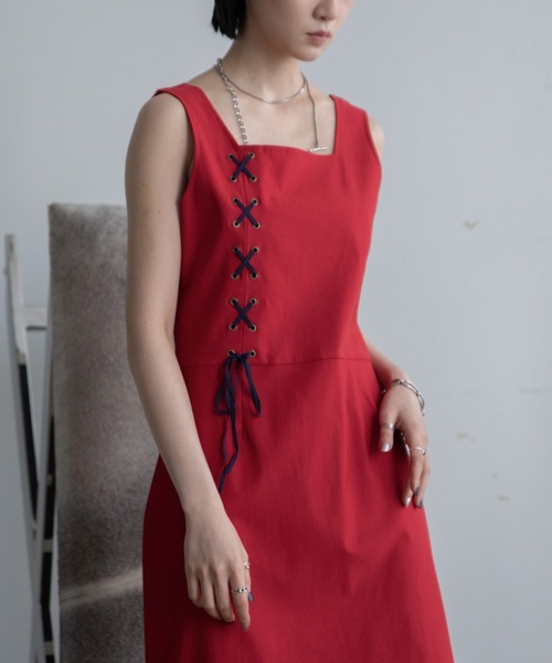 VACANCY（ヴァカンシー）の「レースアップ2wayチャイナワンピース（ワンピース・レディース・ブラック/レッド・LARGE/MEDIUM）」の10枚目の写真