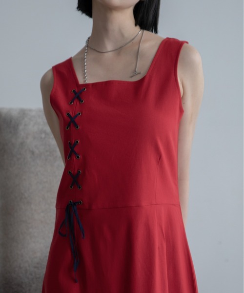 VACANCY（ヴァカンシー）の「レースアップ2wayチャイナワンピース（ワンピース・レディース・ブラック/レッド・LARGE/MEDIUM）」の11枚目の写真