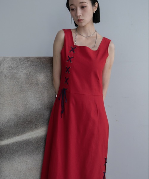 VACANCY（ヴァカンシー）の「レースアップ2wayチャイナワンピース（ワンピース・レディース・ブラック/レッド・LARGE/MEDIUM）」の9枚目の写真