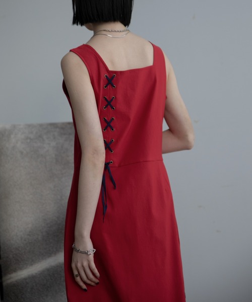 VACANCY（ヴァカンシー）の「レースアップ2wayチャイナワンピース（ワンピース・レディース・ブラック/レッド・LARGE/MEDIUM）」の5枚目の写真
