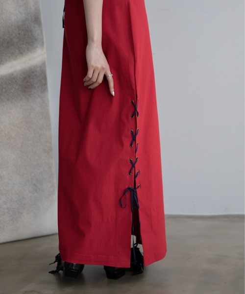 VACANCY（ヴァカンシー）の「レースアップ2wayチャイナワンピース（ワンピース・レディース・ブラック/レッド・LARGE/MEDIUM）」の6枚目の写真