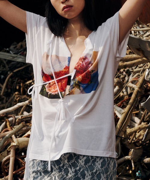 tシャツ カットオフ デザインプリントTシャツ FMN-25SS-CS-007 レディース セール】カットオフ デザインプリントTシャツ FMN-25SS-CS-007