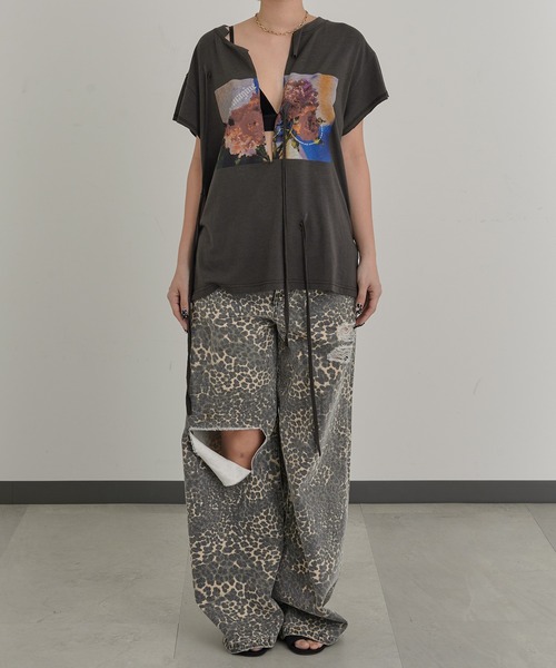 tシャツ カットオフ デザインプリントTシャツ FMN-25SS-CS-007 レディース セール】カットオフ デザインプリントTシャツ FMN-25SS-CS-007