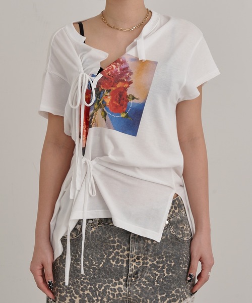 tシャツ カットオフ デザインプリントTシャツ FMN-25SS-CS-007 レディース セール】カットオフ デザインプリントTシャツ FMN-25SS-CS-007