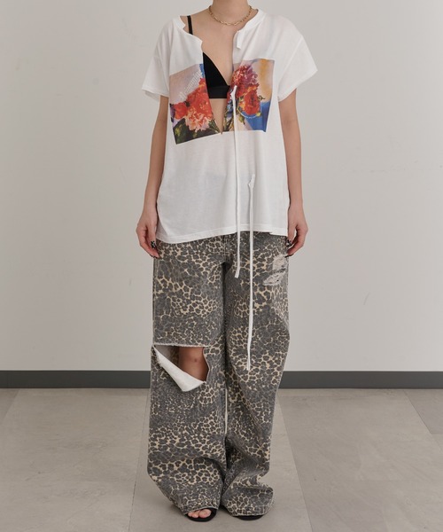 tシャツ カットオフ デザインプリントTシャツ FMN-25SS-CS-007 レディース セール】カットオフ デザインプリントTシャツ FMN-25SS-CS-007