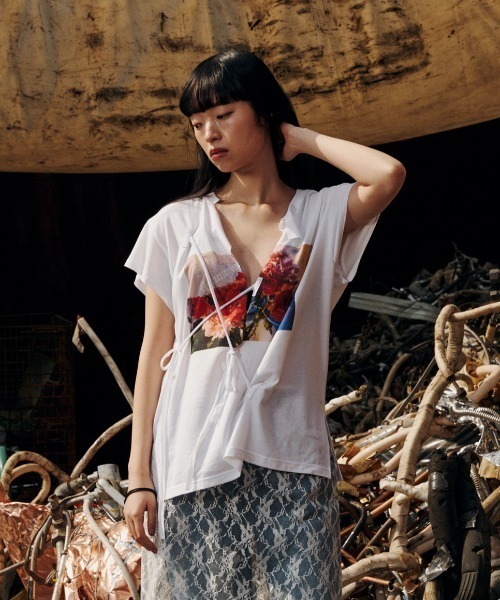 tシャツ カットオフ デザインプリントTシャツ FMN-25SS-CS-007 レディース セール】カットオフ デザインプリントTシャツ FMN-25SS-CS-007