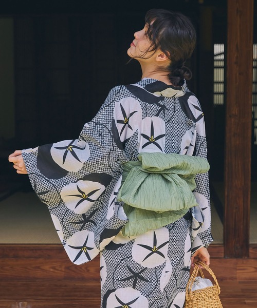 【美品】DAZZY 百合柄浴衣 兵児帯、GRL兵児帯 帯紐 下駄 5点セット 早坂姉妹がGRL新着浴衣を着用🧡 百合浴衣セット［gi1223］ 浴衣