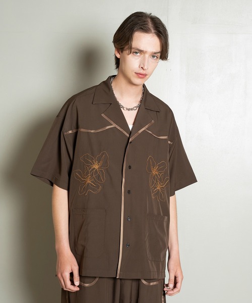 セール】West Side Modern Embroidery Open Collar Shirt/刺繍