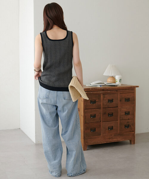 DISCOAT（ディスコート）の「【WEB限定】マルチボーダーニットタンク《前後2WAY》（タンクトップ・レディース・ベージュ/グリーン/ブラック・MEDIUM）」の6枚目の写真