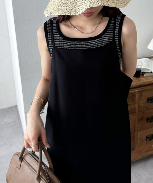 DISCOAT（ディスコート）の「【WEB限定】マルチボーダーニットタンク《前後2WAY》（タンクトップ・レディース・ベージュ/グリーン/ブラック・MEDIUM）」の8枚目の写真