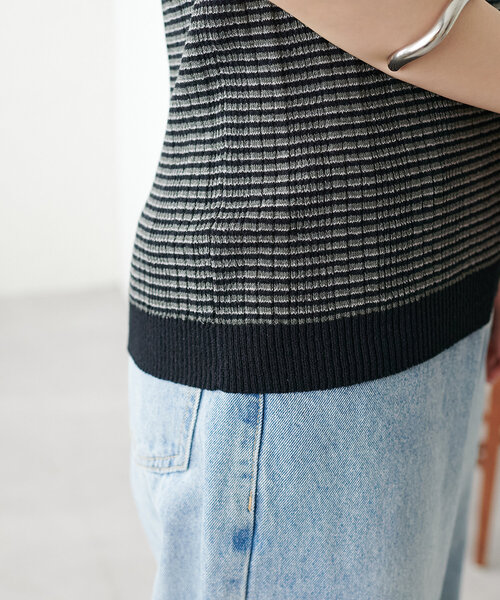 DISCOAT（ディスコート）の「【WEB限定】マルチボーダーニットタンク《前後2WAY》（タンクトップ・レディース・ベージュ/グリーン/ブラック・MEDIUM）」の14枚目の写真