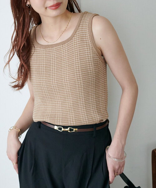 DISCOAT（ディスコート）の「【WEB限定】マルチボーダーニットタンク《前後2WAY》（タンクトップ・レディース・ベージュ/グリーン/ブラック・MEDIUM）」の17枚目の写真