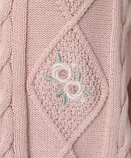 【洗える】リトルローズ 刺繍 サマーニット カーディガン セール】リトルローズ刺繍サマーニットカーディガン【お揃いの