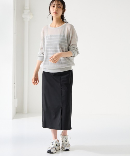 SMILE LAND（スマイルランド）の「〈大きいサイズ〉【アイスクリーンライト】シアーニットボーダートップス（接触冷感・毛玉になりにくい・洗濯機で洗える）（ニット/セーター・レディース・ライトグレー/ピンク/ミント/オフホワイト/ブラック・L/LL/3L/4L/5L）」の11枚目の写真