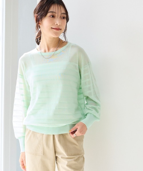 SMILE LAND（スマイルランド）の「〈大きいサイズ〉【アイスクリーンライト】シアーニットボーダートップス（接触冷感・毛玉になりにくい・洗濯機で洗える）（ニット/セーター・レディース・ライトグレー/ピンク/ミント/オフホワイト/ブラック・L/LL/3L/4L/5L）」の12枚目の写真