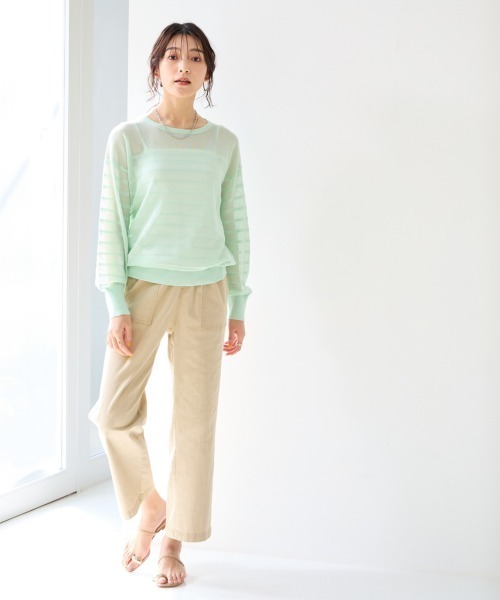 SMILE LAND（スマイルランド）の「〈大きいサイズ〉【アイスクリーンライト】シアーニットボーダートップス（接触冷感・毛玉になりにくい・洗濯機で洗える）（ニット/セーター・レディース・ライトグレー/ピンク/ミント/オフホワイト/ブラック・L/LL/3L/4L/5L）」の13枚目の写真