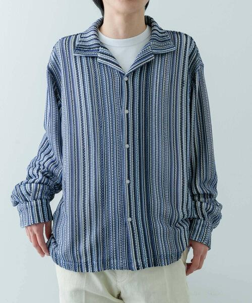 ITEMS URBANRESEARCH（アイテムズ アーバンリサーチ）の「マルチストライプレースオープンカラーシャツ（シャツ/ブラウス・メンズ・オレンジ・LARGE/MEDIUM）」の2枚目の写真