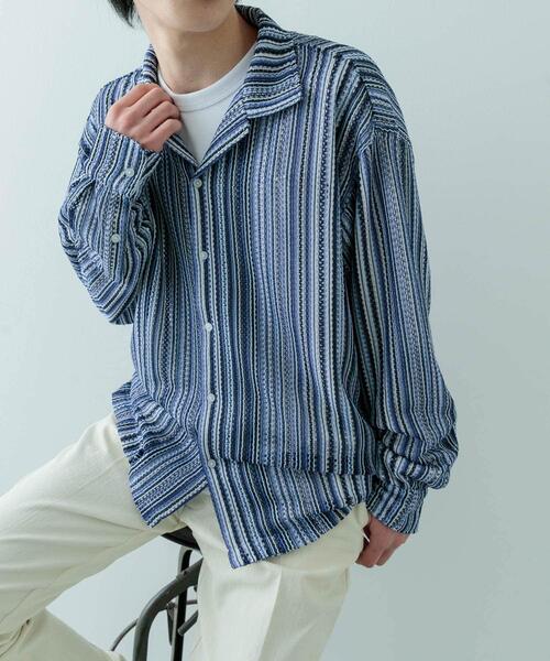 ITEMS URBANRESEARCH（アイテムズ アーバンリサーチ）の「マルチストライプレースオープンカラーシャツ（シャツ/ブラウス・メンズ・オレンジ・LARGE/MEDIUM）」の3枚目の写真