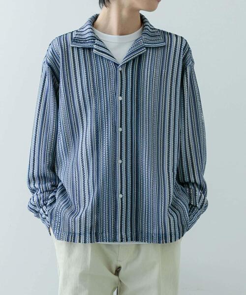 ITEMS URBANRESEARCH（アイテムズ アーバンリサーチ）の「マルチストライプレースオープンカラーシャツ（シャツ/ブラウス・メンズ・オレンジ・LARGE/MEDIUM）」の4枚目の写真