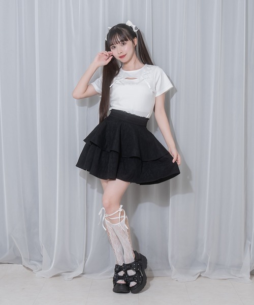 Honey Cinnamon（ハニーシナモン）の「リボンレース2段フレアスカート（スカート・レディース・ホワイト/ブラック・FREE）」の10枚目の写真