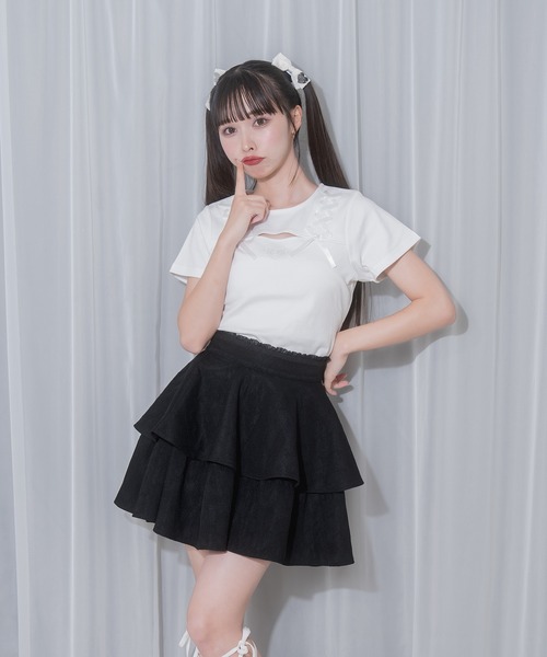 Honey Cinnamon（ハニーシナモン）の「リボンレース2段フレアスカート（スカート・レディース・ホワイト/ブラック・FREE）」の12枚目の写真