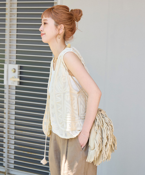 メッシュ刺繍ベスト（ベスト）｜B.C STOCK（ベーセーストック