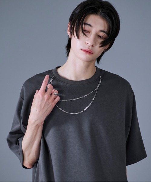 Ellno Loset(エルノロゼット)の「2WAYチェーンネックレスTシャツ(Tシャツ/カットソー・メンズ・ブルーグレー/ブラック/オフホワイト・SMALL/MEDIUM/LARGE)」の3枚目の写真