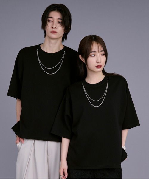 Ellno Loset(エルノロゼット)の「2WAYチェーンネックレスTシャツ(Tシャツ/カットソー・メンズ・ブルーグレー/ブラック/オフホワイト・SMALL/MEDIUM/LARGE)」の1枚目の写真