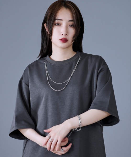 Ellno Loset(エルノロゼット)の「2WAYチェーンネックレスTシャツ(Tシャツ/カットソー・メンズ・ブルーグレー/ブラック/オフホワイト・SMALL/MEDIUM/LARGE)」の5枚目の写真