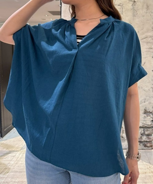 Right-on（ライトオン）の「【HONEYSUCKLE ROSE】リネン混スキッパーブラウス（シャツ/ブラウス・レディース・グリーン/オレンジ/ブラック・M/L）」の13枚目の写真