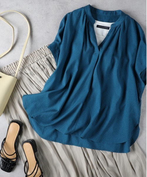 Right-on（ライトオン）の「【HONEYSUCKLE ROSE】リネン混スキッパーブラウス（シャツ/ブラウス・レディース・グリーン/オレンジ/ブラック・M/L）」の16枚目の写真