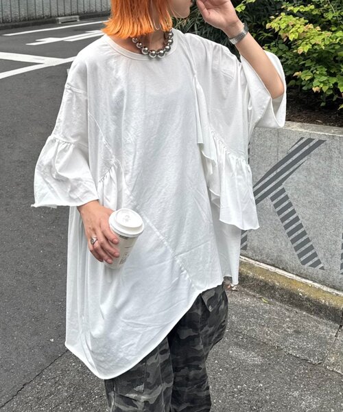 セール】etsintaリメイクフリルオーバーTEE（Tシャツ/カットソー